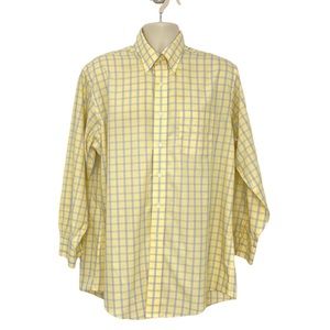 Brooks Brothers Button Down Shirt Yellow and Blue Plaid  Cotton - Neck 17 2/3